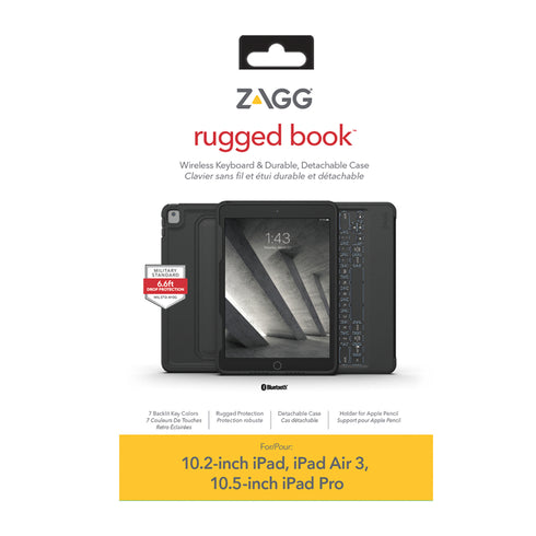 ZAGG iPad 10.2 (2019-2021) (7th-9th Gen)/Air 3/Pro 10.5 Rugged Book BT Keyboard Case
